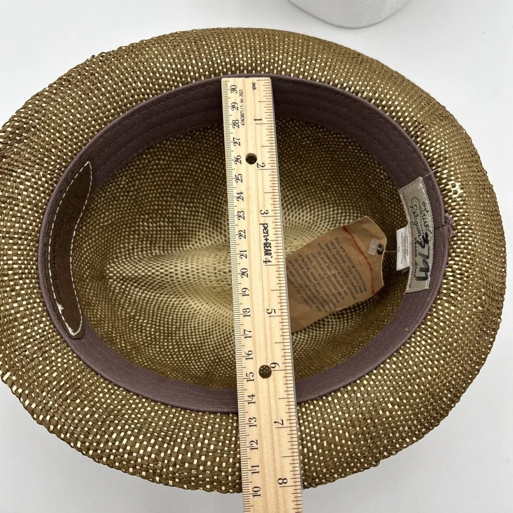 True Religion Jeans Paper Straw Fedora Hat Small/Medium Distressed‎ Leather NWT